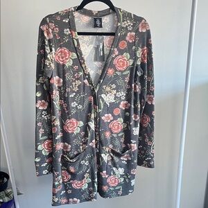 Agnes & Dora Floral Cardigan - Gray and Pink